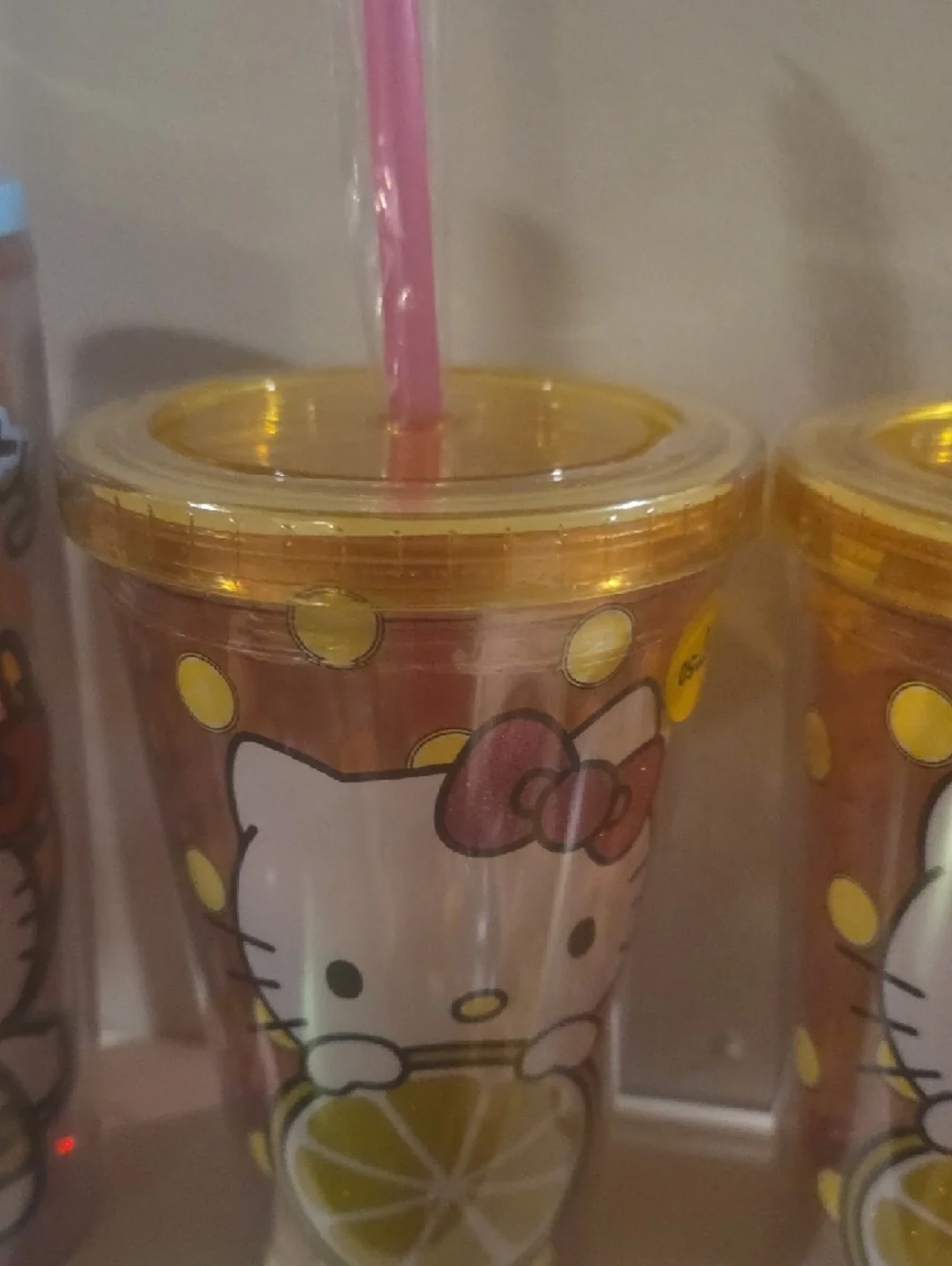 Hello Kitty Pink & Yellow Double Wall Party Tumblers with Straws